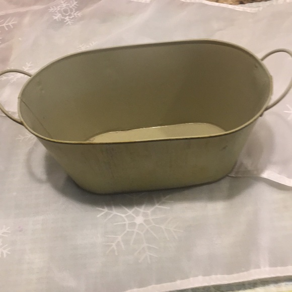 Apples Metal Decorating fruit Bucket 9”x5”x6” Lt Green Distressed look W Handles - Picture 6 of 6